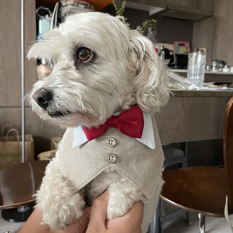 Dog Bow Tie Scarf – Elegant Flax Pet Bandana with Absorbent Design