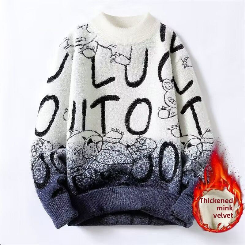 Mink Velvet Half Turtleneck Sweater – Thick Jacquard Batwing Knit Pullover