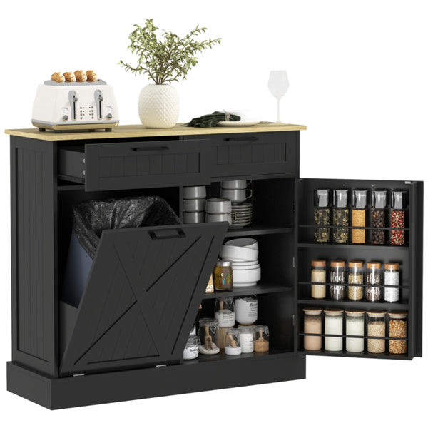 Farmhouse Multi-Functional Cabinet – Hidden Trash, Spice Rack & Drawers