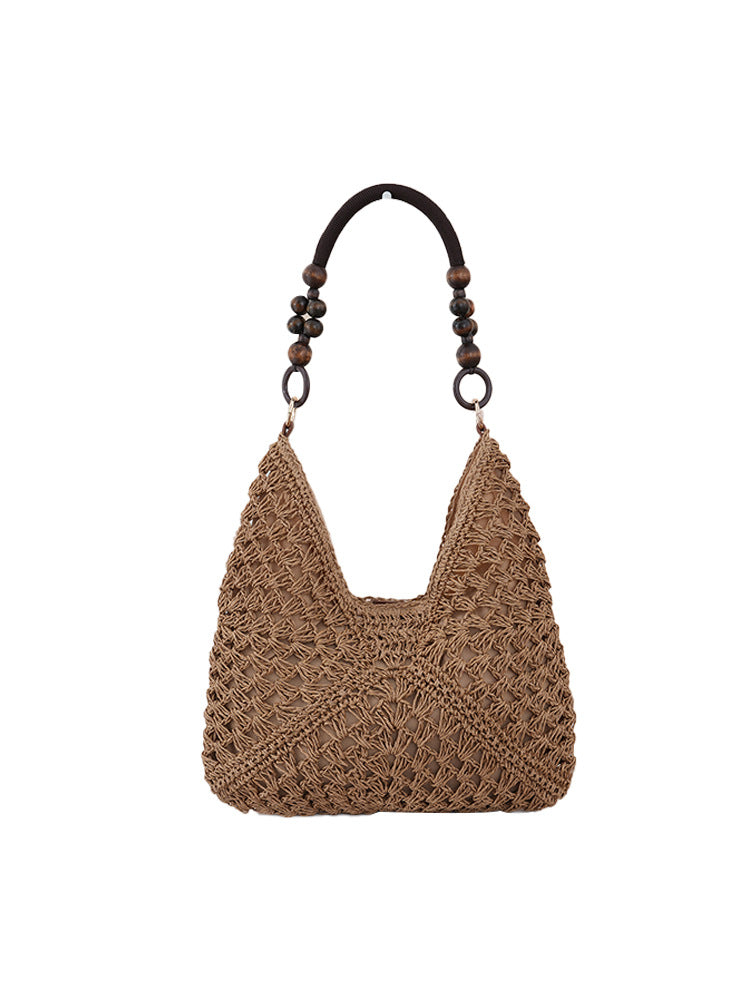 Woven Straw Shoulder Bag – Boho Beach Tote with Large Capacity