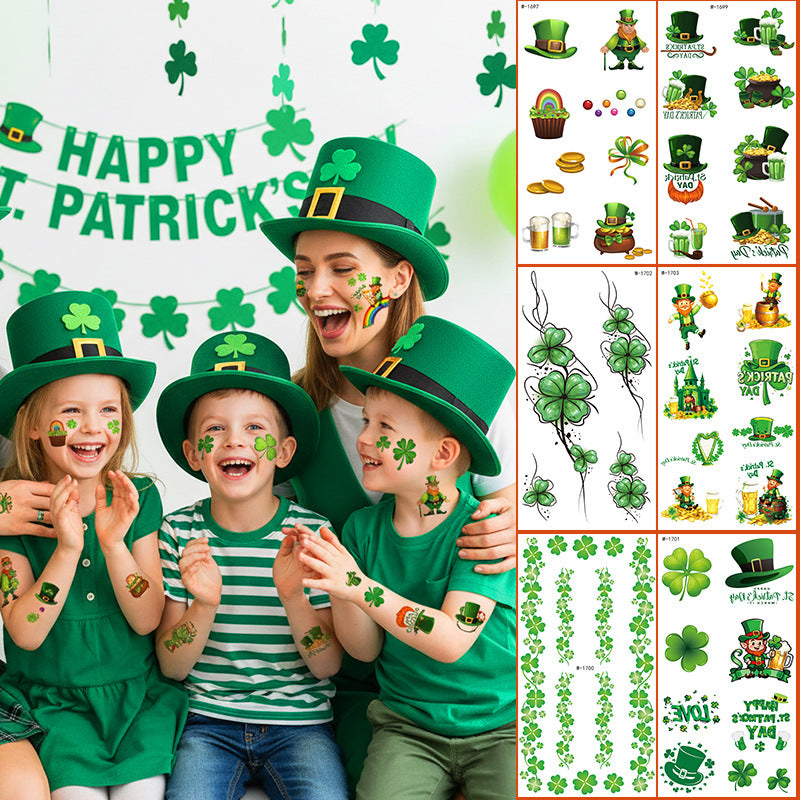 St. Patrick’s Day Clover Temporary Tattoo Stickers – Waterproof Holiday Body Art