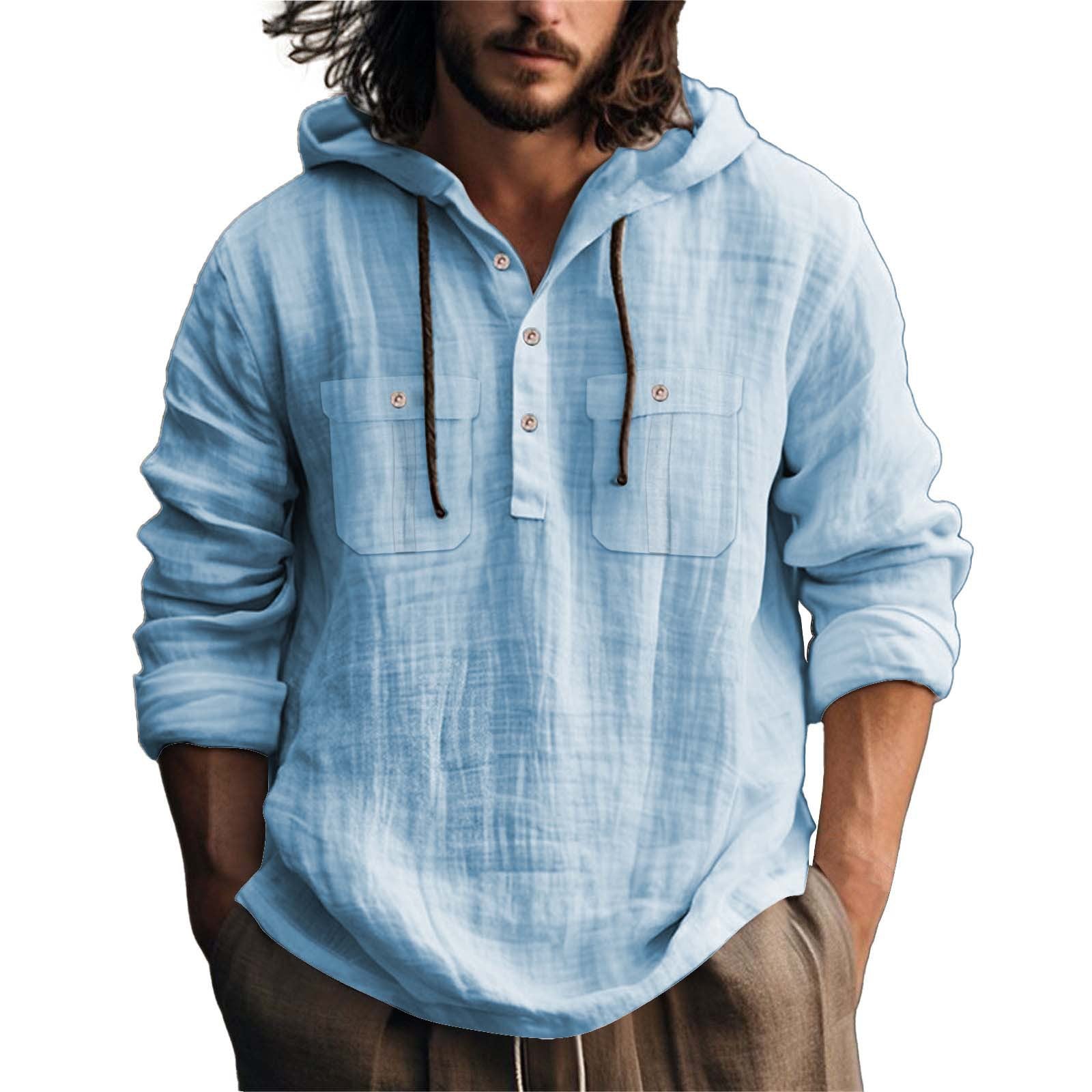 Men’s Cotton Linen Hoodie – Casual Loose Fit Pullover