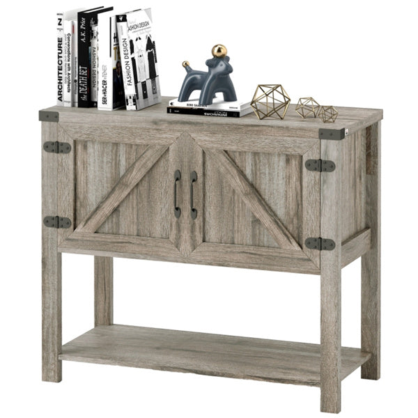 Farmhouse Entryway Cabinet with Barn-Style Doors – Stone Gray Storage Cabinet
