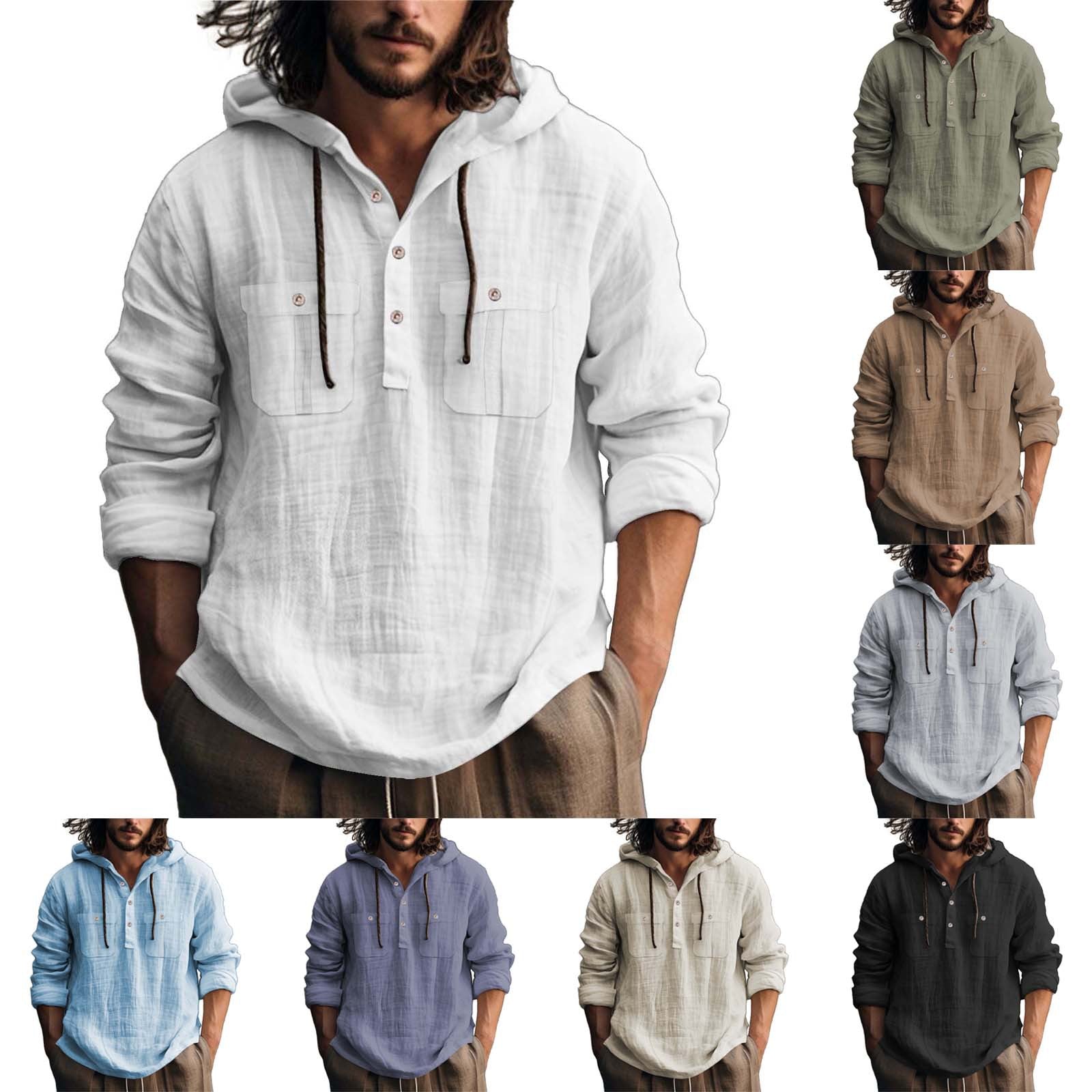 Men’s Cotton Linen Hoodie – Casual Loose Fit Pullover