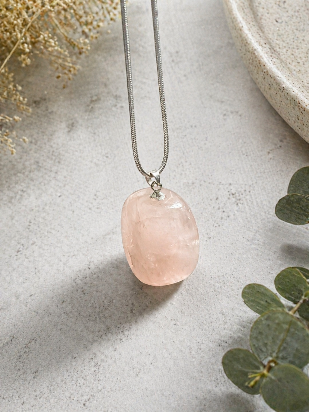 Rose Quartz Tumbled Necklace – Love & Emotional Healing Crystal Pendant