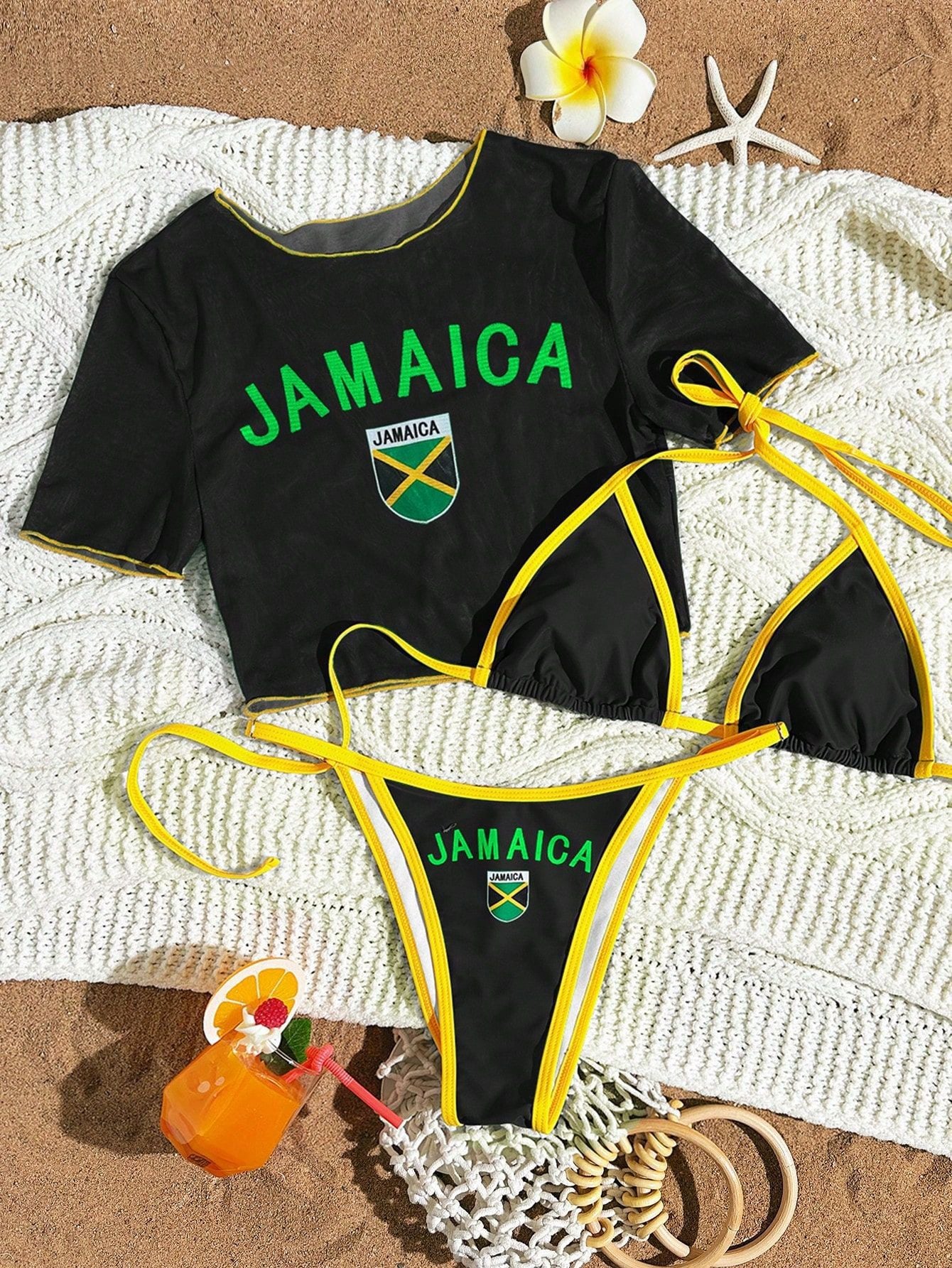Women’s Three-Piece Bikini Set – Color Block Swimwear with Cover-Up