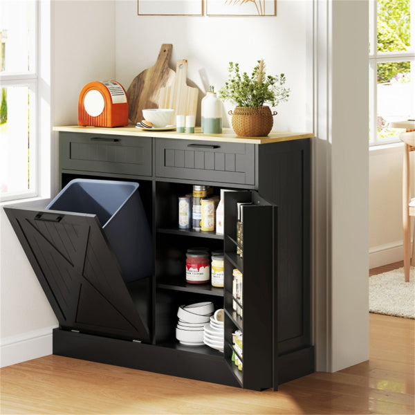 Farmhouse Multi-Functional Cabinet – Hidden Trash, Spice Rack & Drawers