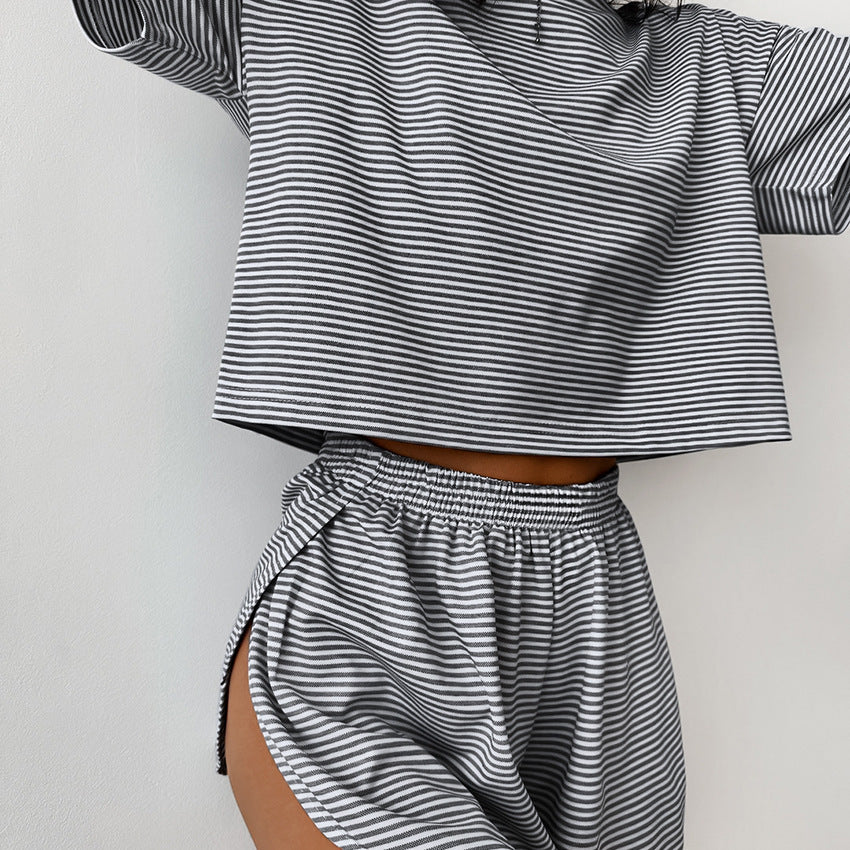Women’s Striped Pajama Set – Short Sleeve Top & Shorts Lounge Sleepwear