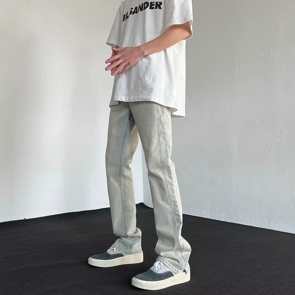 Vintage Washed Distressed Straight-Leg Denim Jeans – Loose Fit Cotton Pants