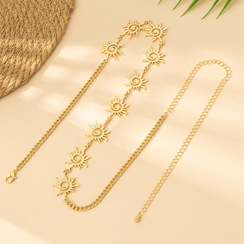 Women’s Waist Chain Belt – Gold Alloy Sun Pendant Body Jewelry