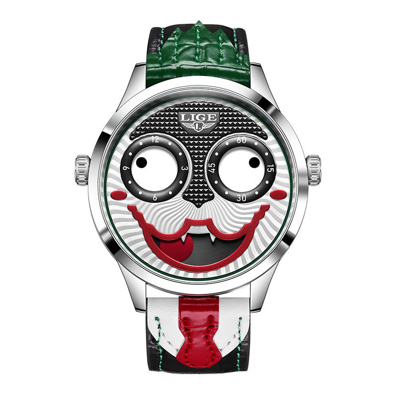 Moon Phase Clown Watch – Waterproof Quartz Leather Strap Watch