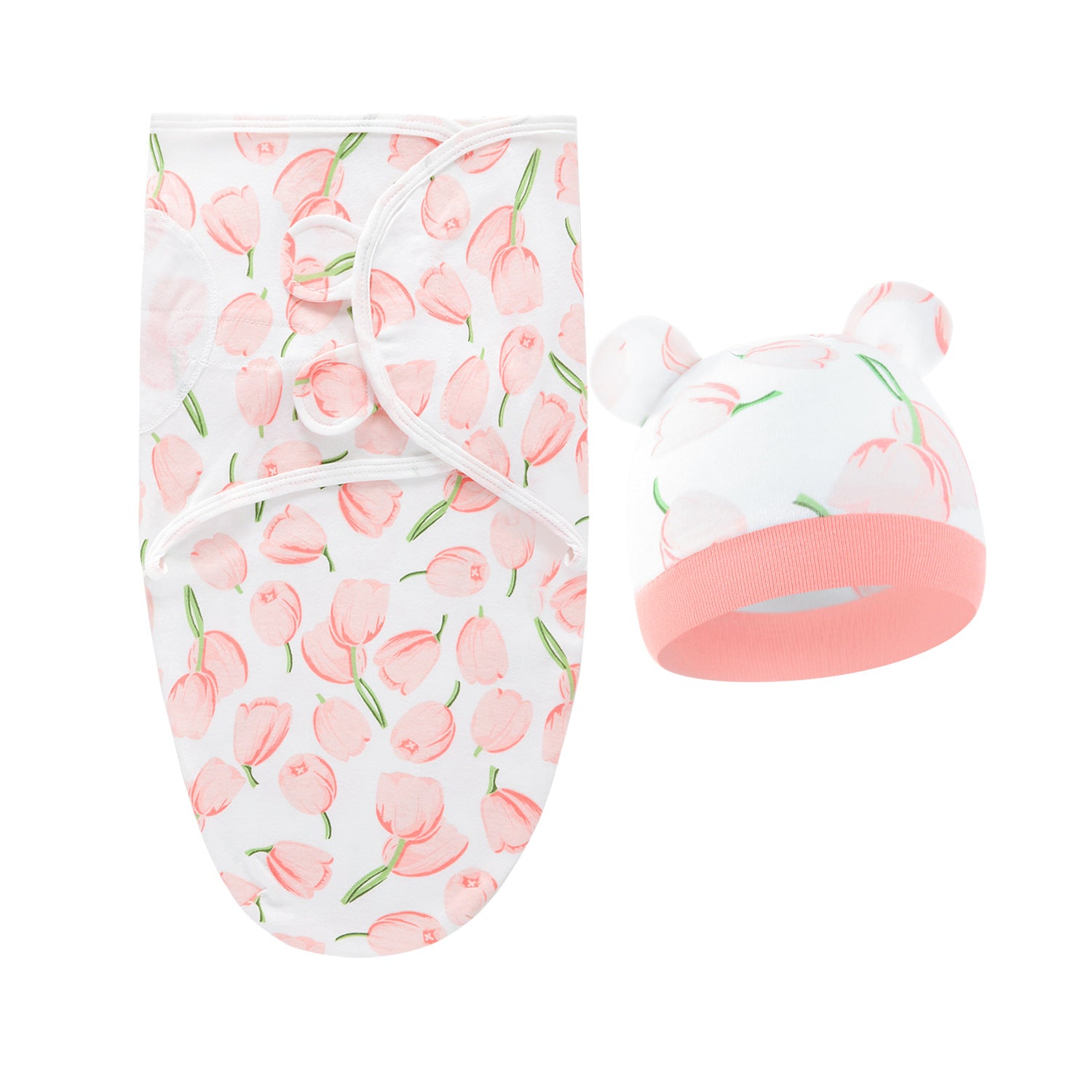 Pure Cotton Baby Swaddle Cocoon – Anti-Startle Newborn Sleep Wrap with Matching Hat