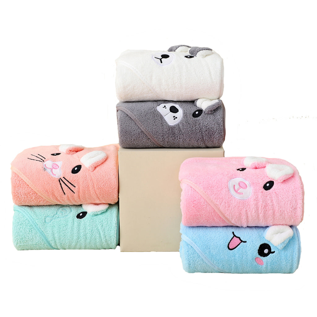 Coral Fleece Baby Blanket – Soft Absorbent Embroidered Infant Swaddle