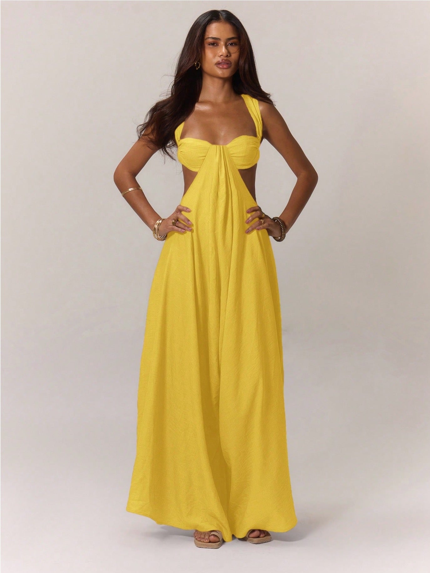 High-Waist Lace-Up Jumpsuit – Ice Silk Sleeveless Wide-Leg Romper