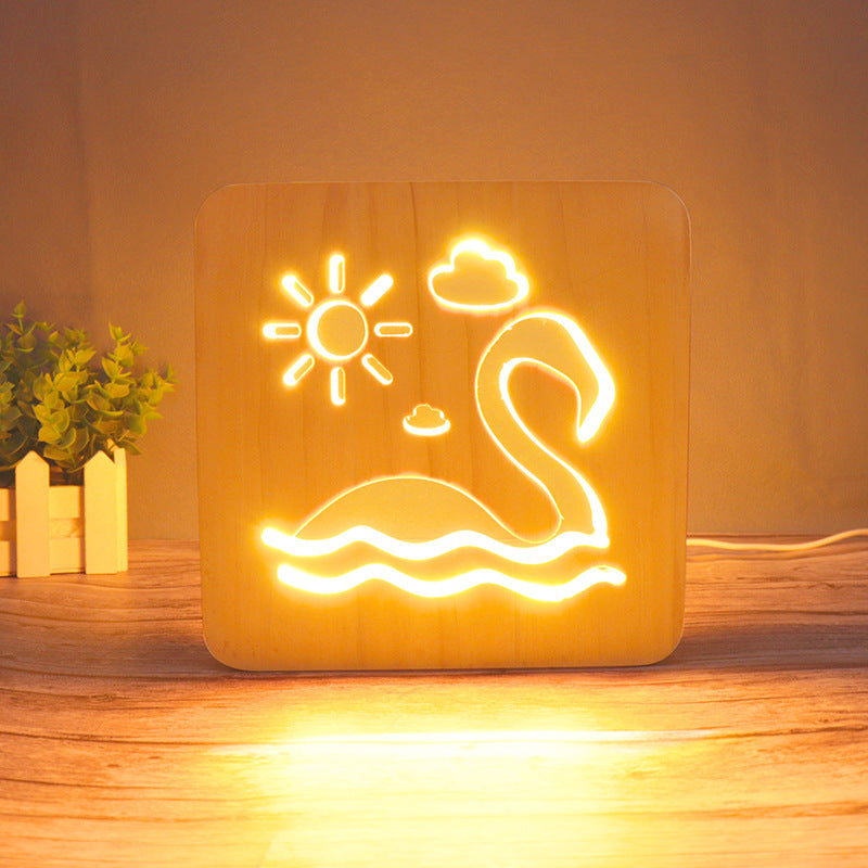 3D Wooden Projection Night Light – LED Carved Ambient Table Lamp