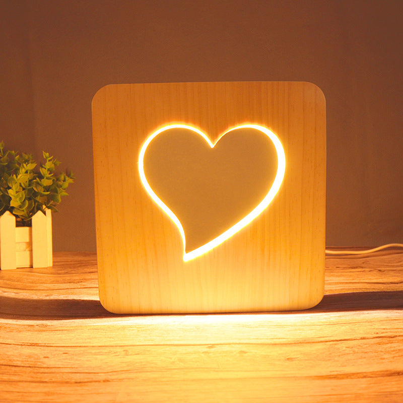 3D Wooden Projection Night Light – LED Carved Ambient Table Lamp