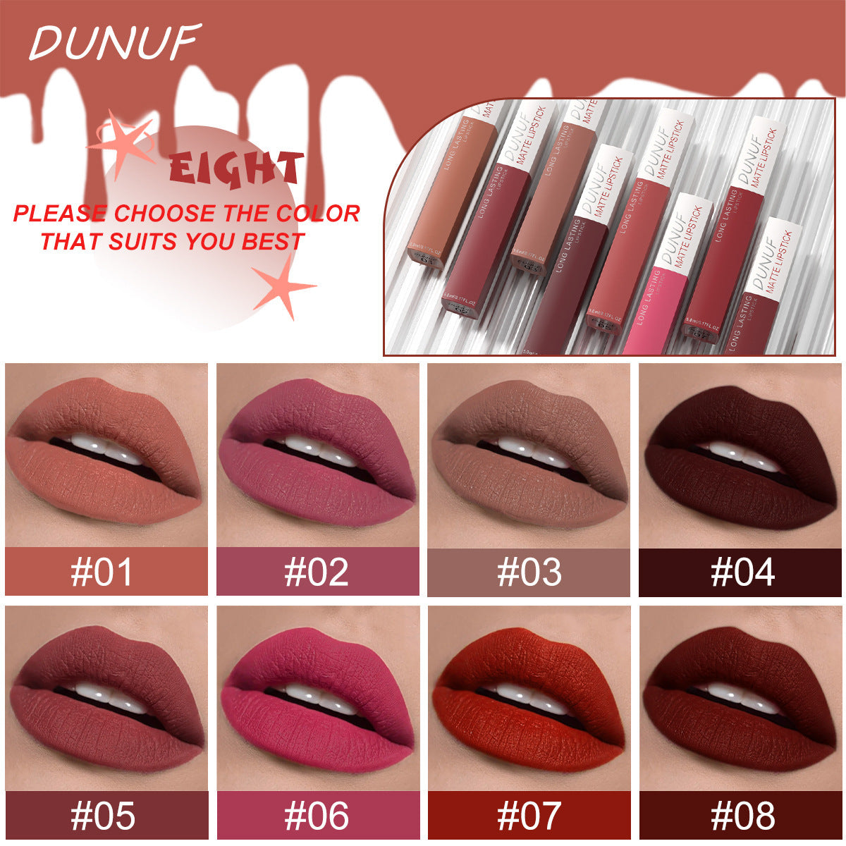 8-Piece Velvet Matte Lip Gloss Set – Long-Lasting Waterproof Liquid Lipstick Collection