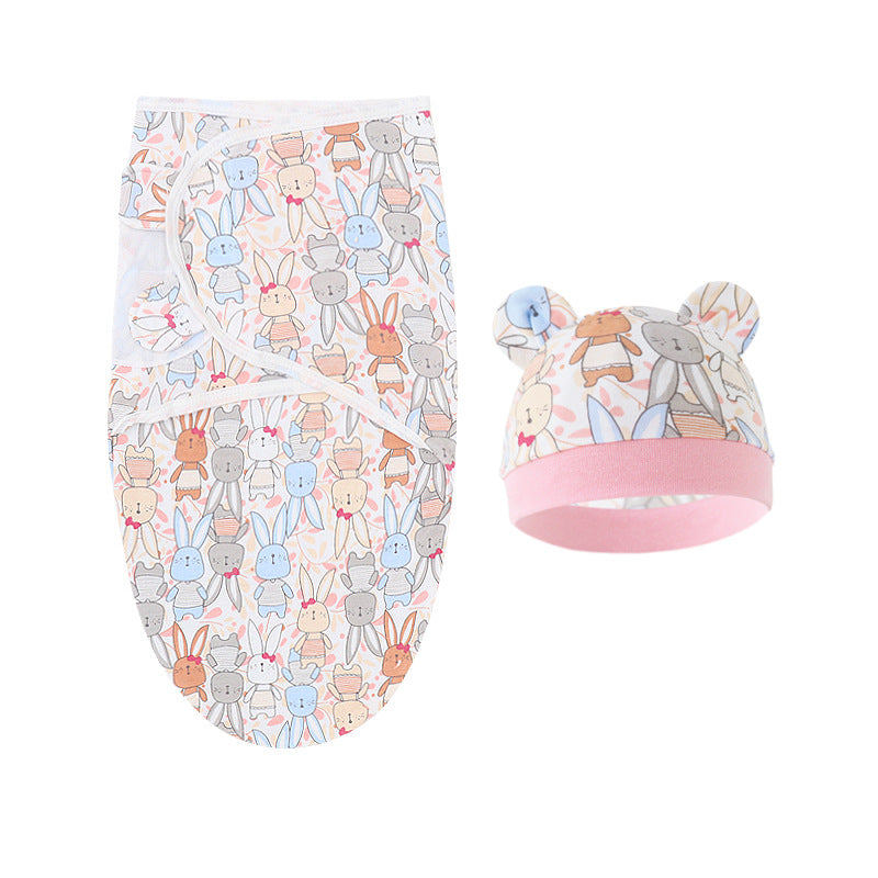 Pure Cotton Baby Swaddle Cocoon – Anti-Startle Newborn Sleep Wrap with Matching Hat