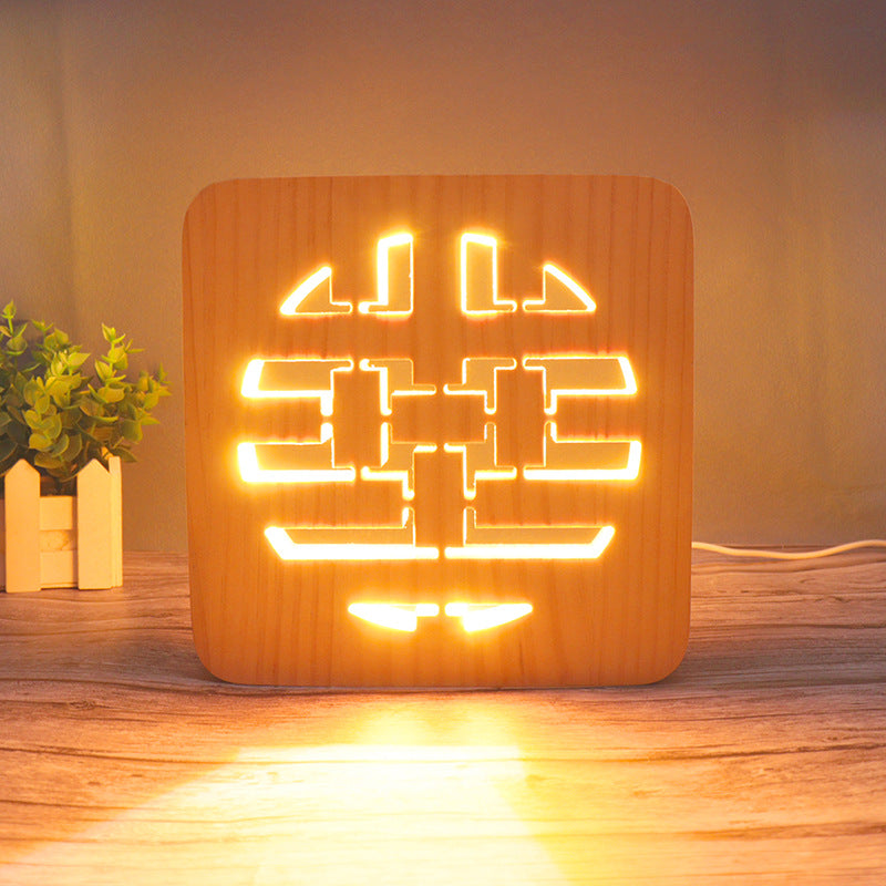 3D Wooden Projection Night Light – LED Carved Ambient Table Lamp