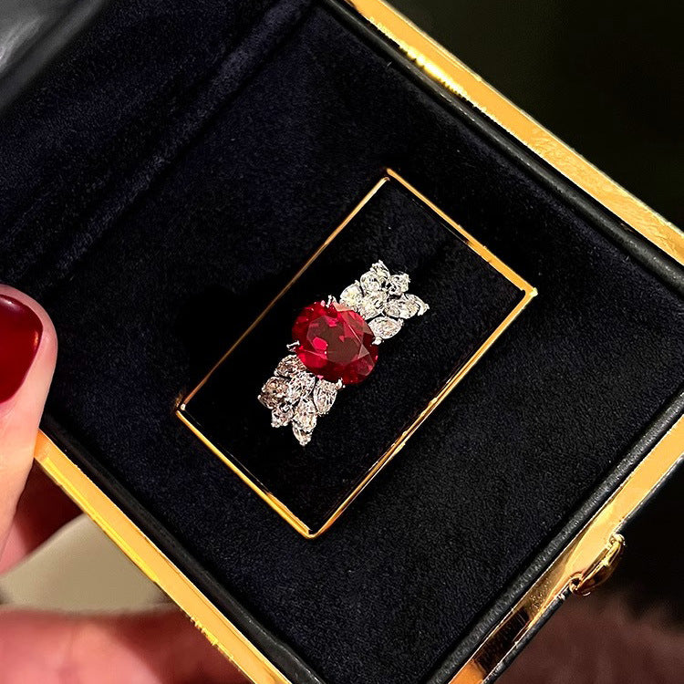 Adjustable Red Corundum Wing Ring – Elegant Geometric Statement Jewelry