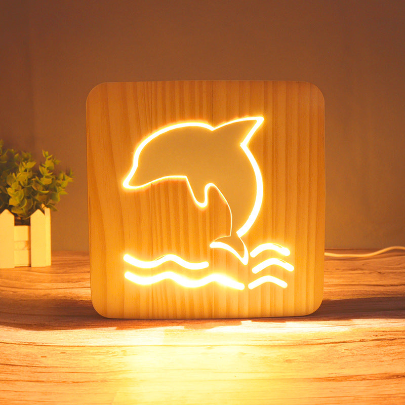 3D Wooden Projection Night Light – LED Carved Ambient Table Lamp