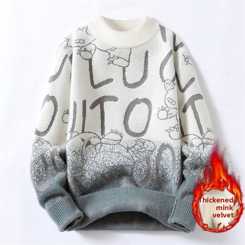 Mink Velvet Half Turtleneck Sweater – Thick Jacquard Batwing Knit Pullover