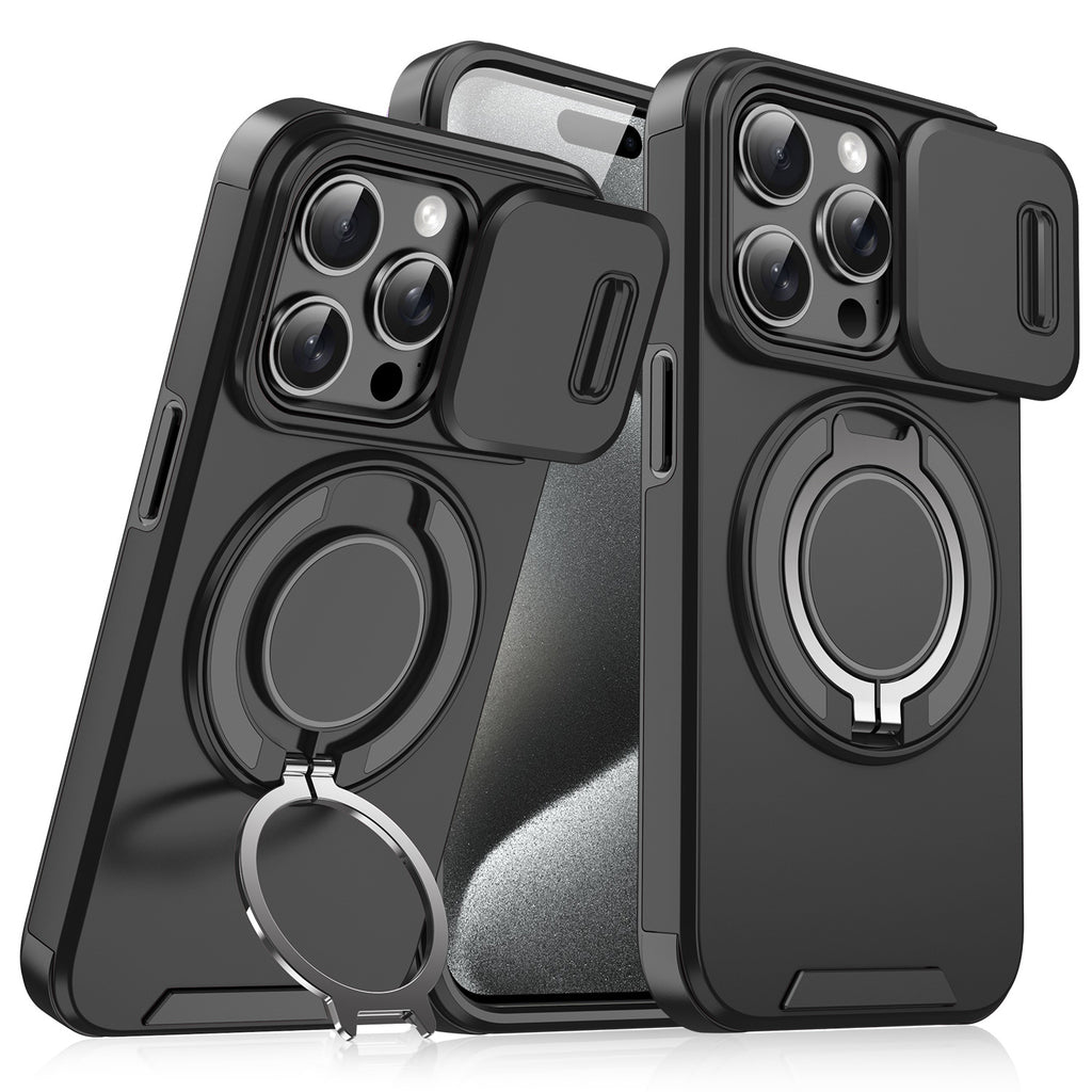 Magnetic Phone Case with Sliding Window Stand – Protective Cover for iPhone