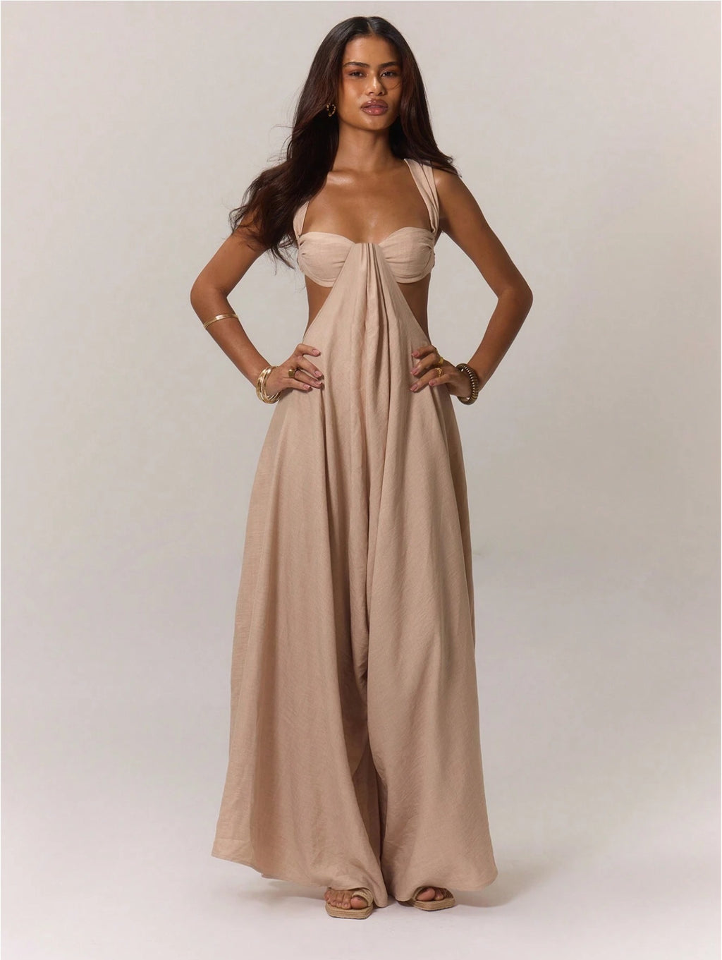 High-Waist Lace-Up Jumpsuit – Ice Silk Sleeveless Wide-Leg Romper
