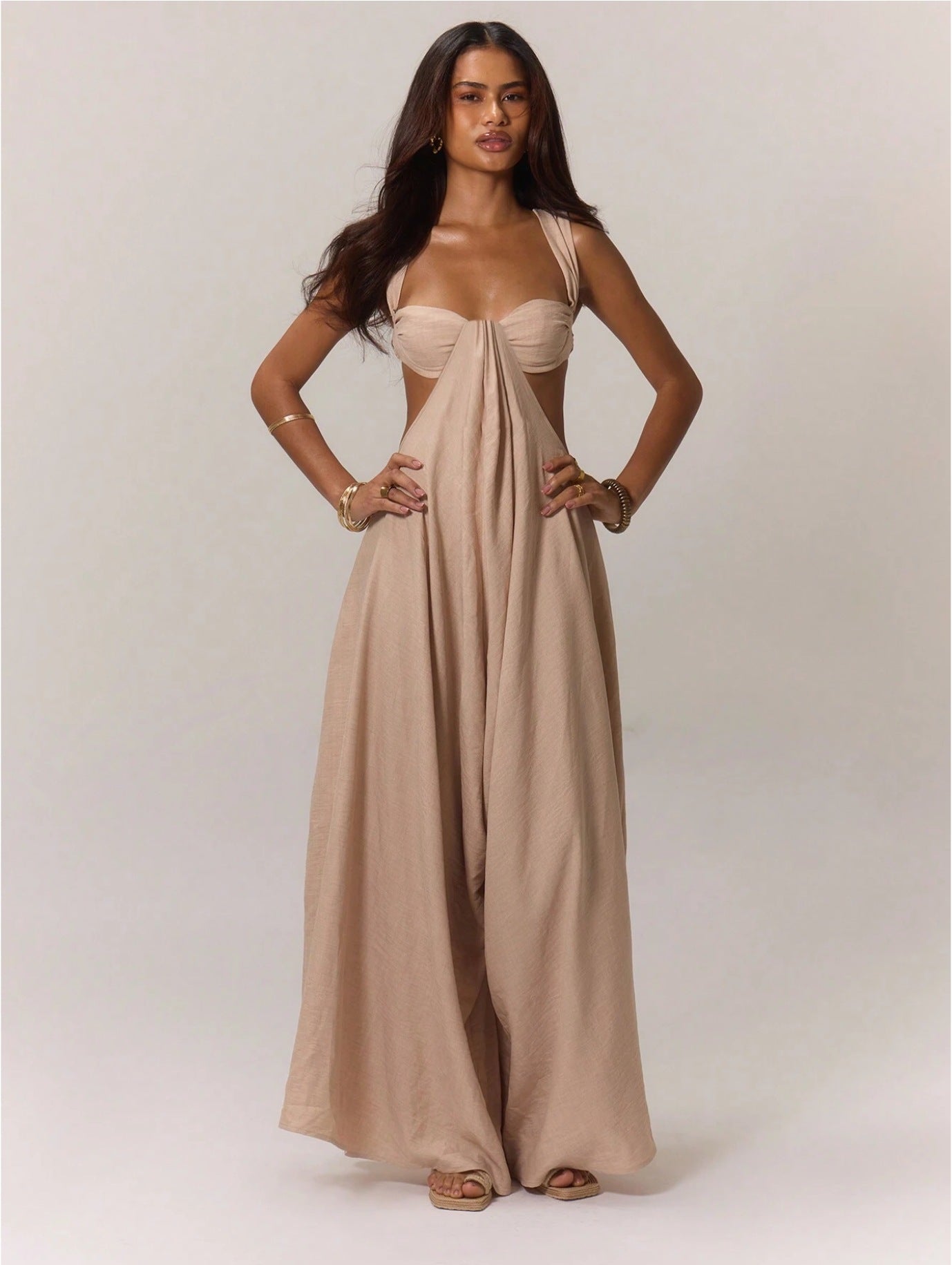 High-Waist Lace-Up Jumpsuit – Ice Silk Sleeveless Wide-Leg Romper