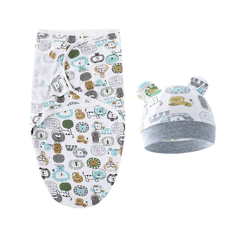 Pure Cotton Baby Swaddle Cocoon – Anti-Startle Newborn Sleep Wrap with Matching Hat