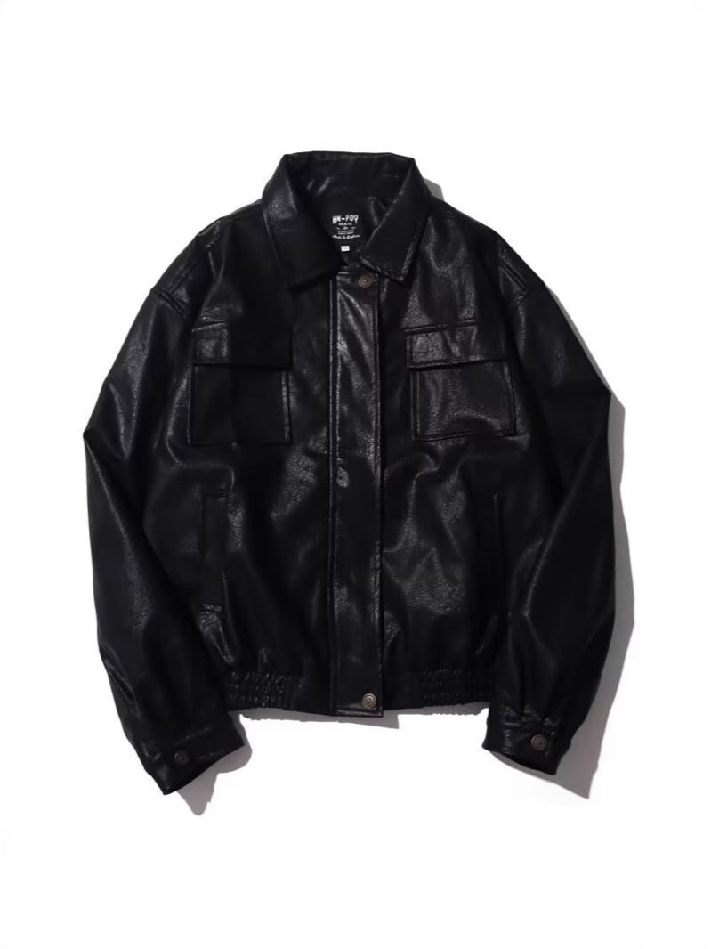 Retro PU Leather Jacket – Japanese-Inspired Vintage Unisex Outerwear