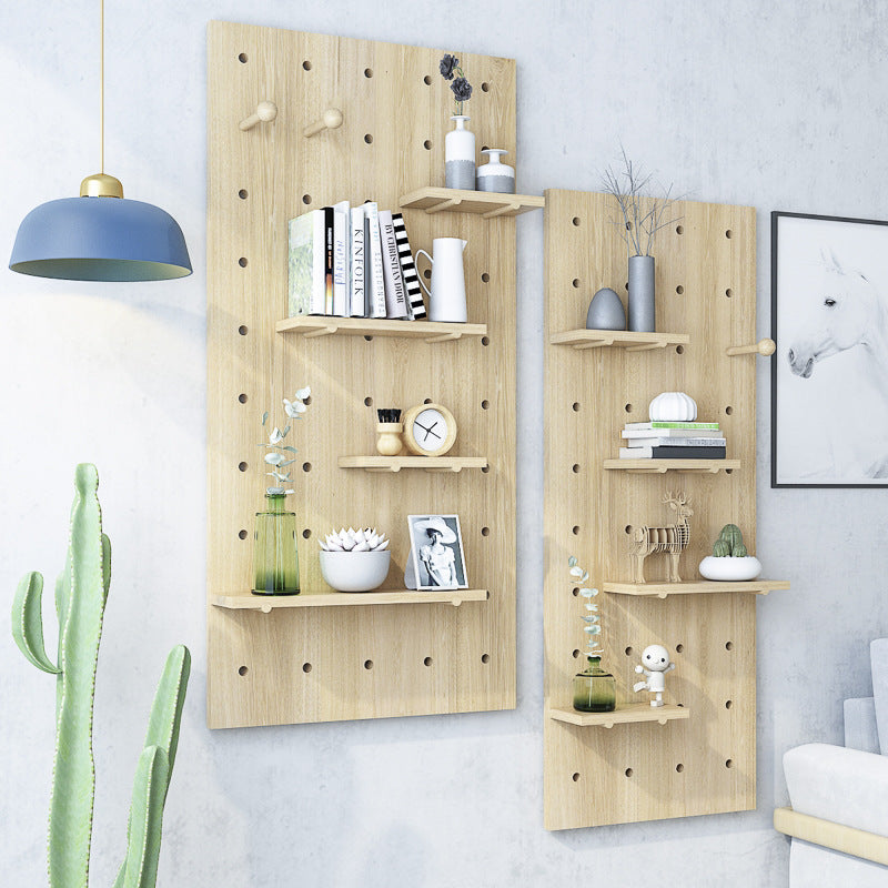 Solid Wood Pegboard Wall Organizer – Modern Decorative Storage Panel