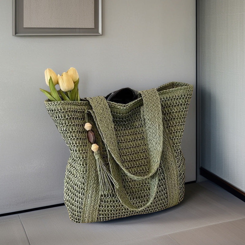 Woven Straw Tote Bag – Casual Everyday & Beach Shoulder Bag