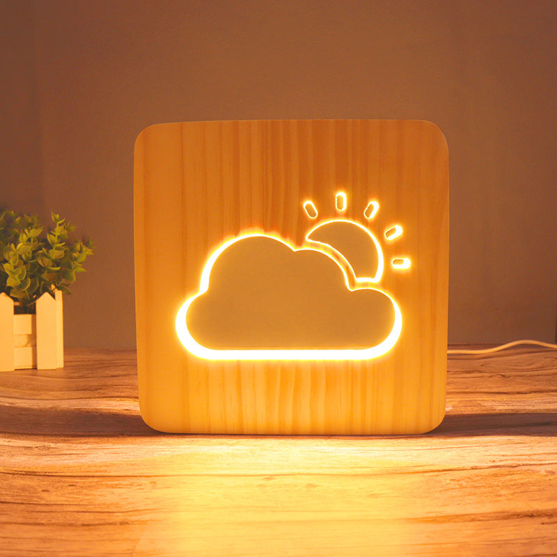 3D Wooden Projection Night Light – LED Carved Ambient Table Lamp