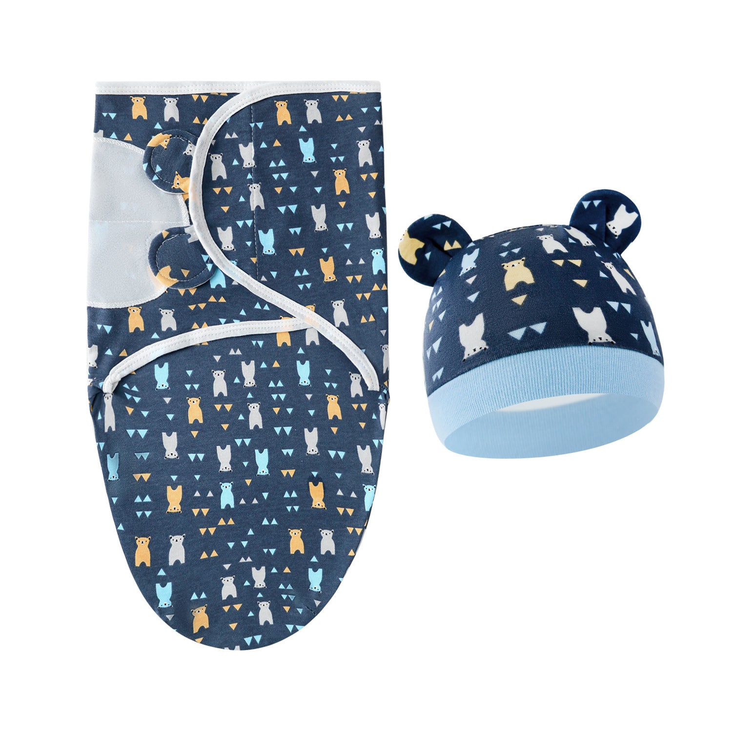 Pure Cotton Baby Swaddle Cocoon – Anti-Startle Newborn Sleep Wrap with Matching Hat