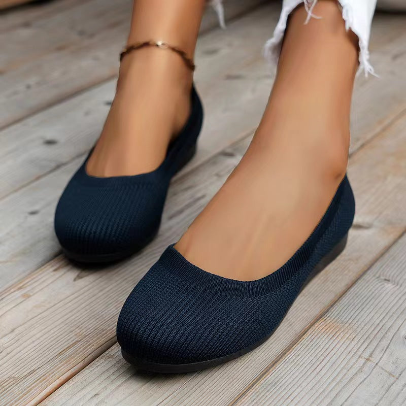 Breathable Knitted Slip-On Flats – Lightweight Mesh Comfort Shoes