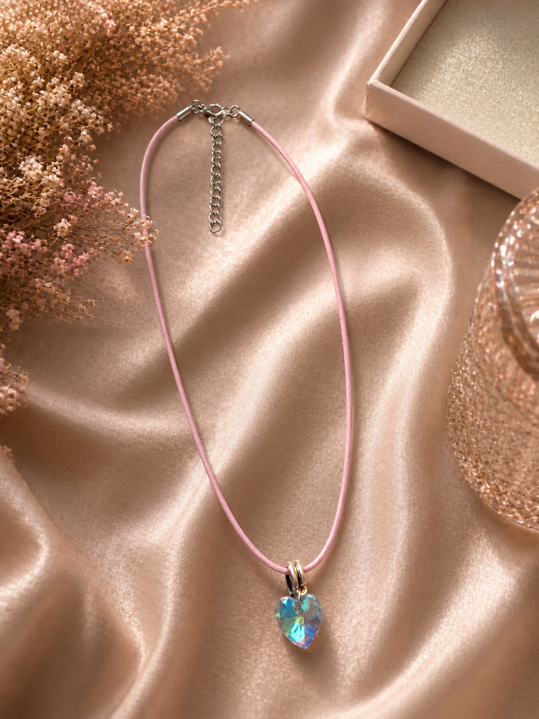 Crystal Heart Cord Necklace – Minimalist Love Pendant