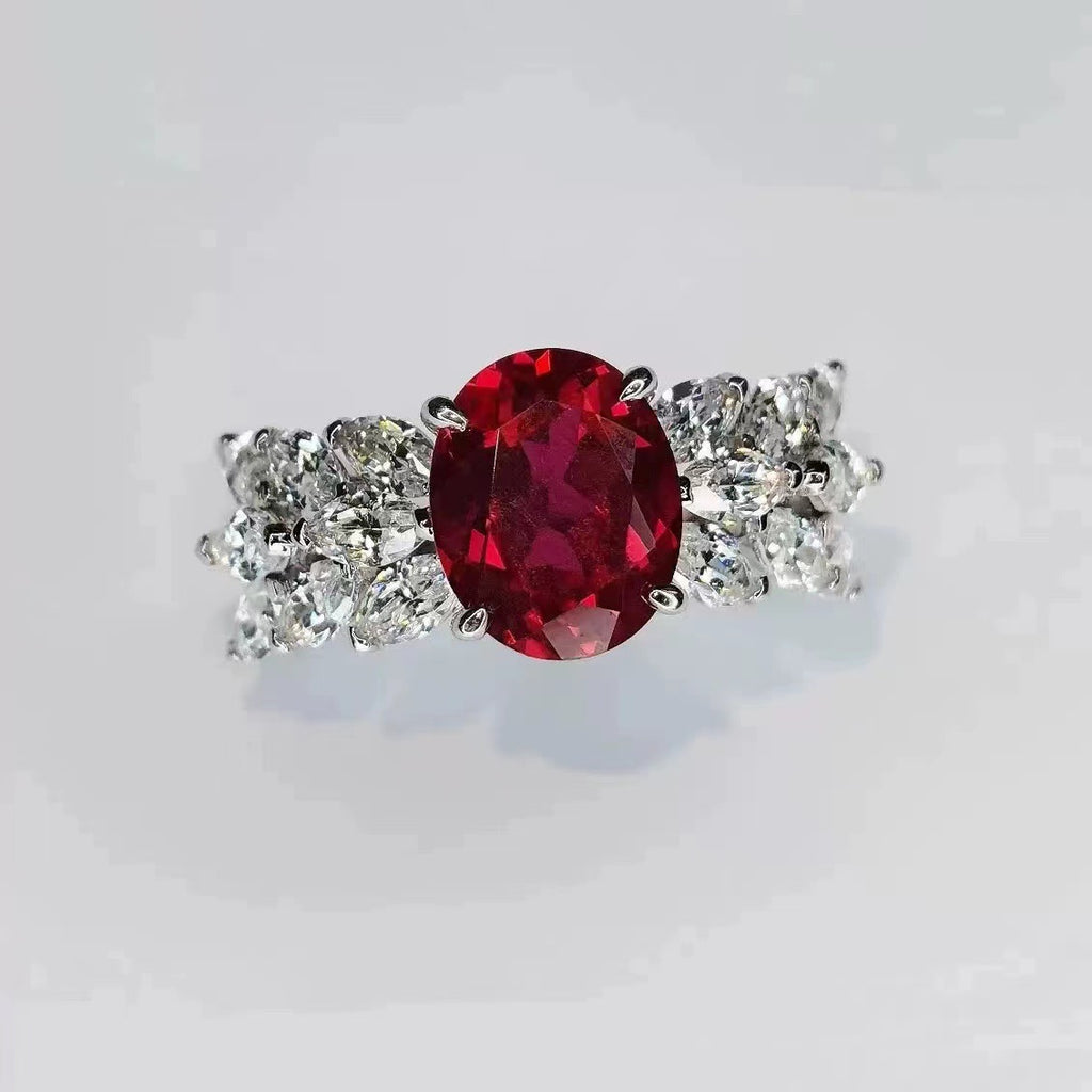 Adjustable Red Corundum Wing Ring – Elegant Geometric Statement Jewelry