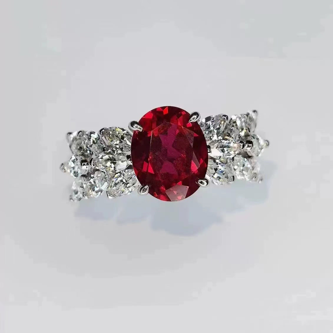 Adjustable Red Corundum Wing Ring – Elegant Geometric Statement Jewelry