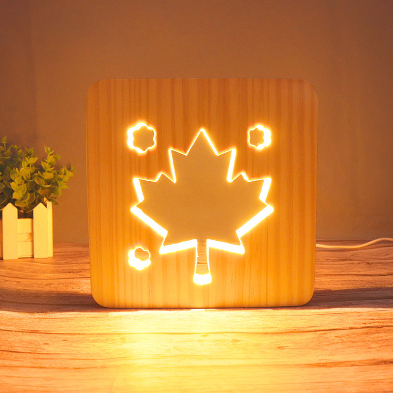 3D Wooden Projection Night Light – LED Carved Ambient Table Lamp
