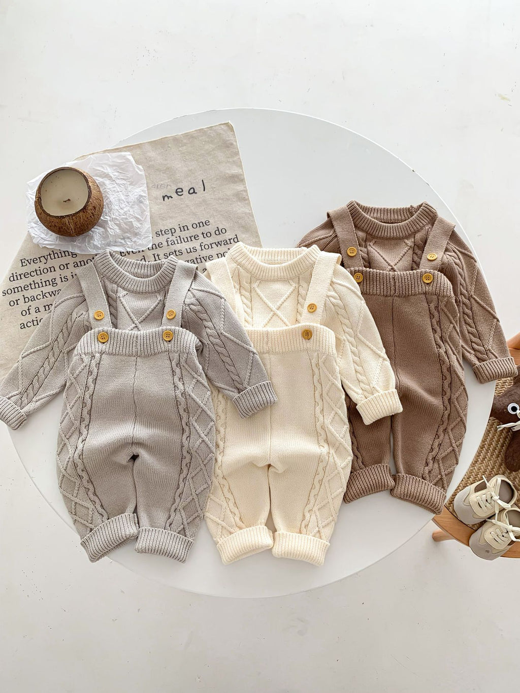 100% Cotton Baby Two-Piece Set – Korean Style Knit Sweater & Strap Pants Outfit