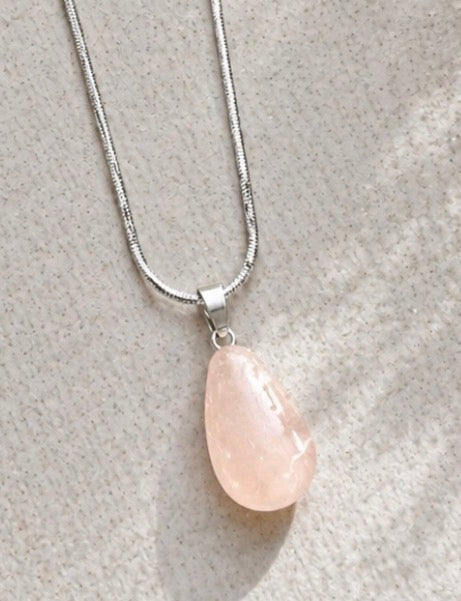 Rose Quartz Drop Necklace – Love & Emotional Healing Crystal Pendant