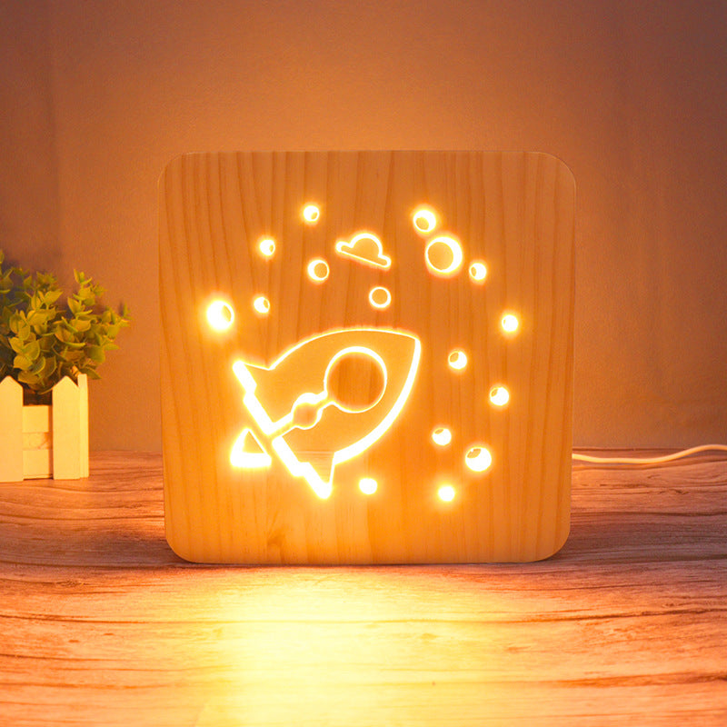 3D Wooden Projection Night Light – LED Carved Ambient Table Lamp