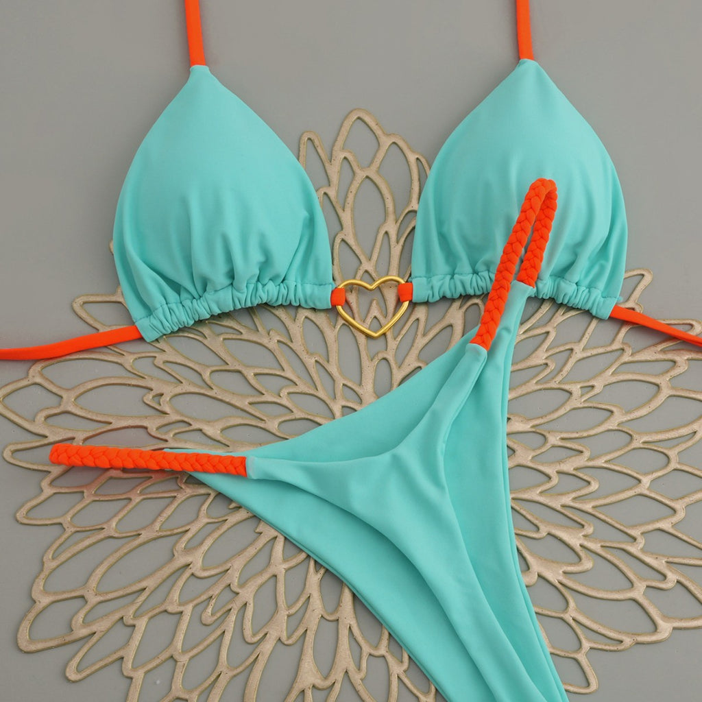 Women’s Heart Bikini Set – Lace-Up Low Waist Two-Piece Swimwear