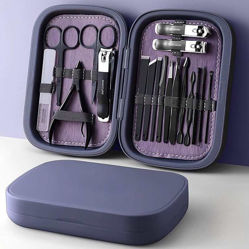 Stainless Steel Nail Clipper Set – Professional Manicure & Pedicure Grooming Kit with Storage Case
