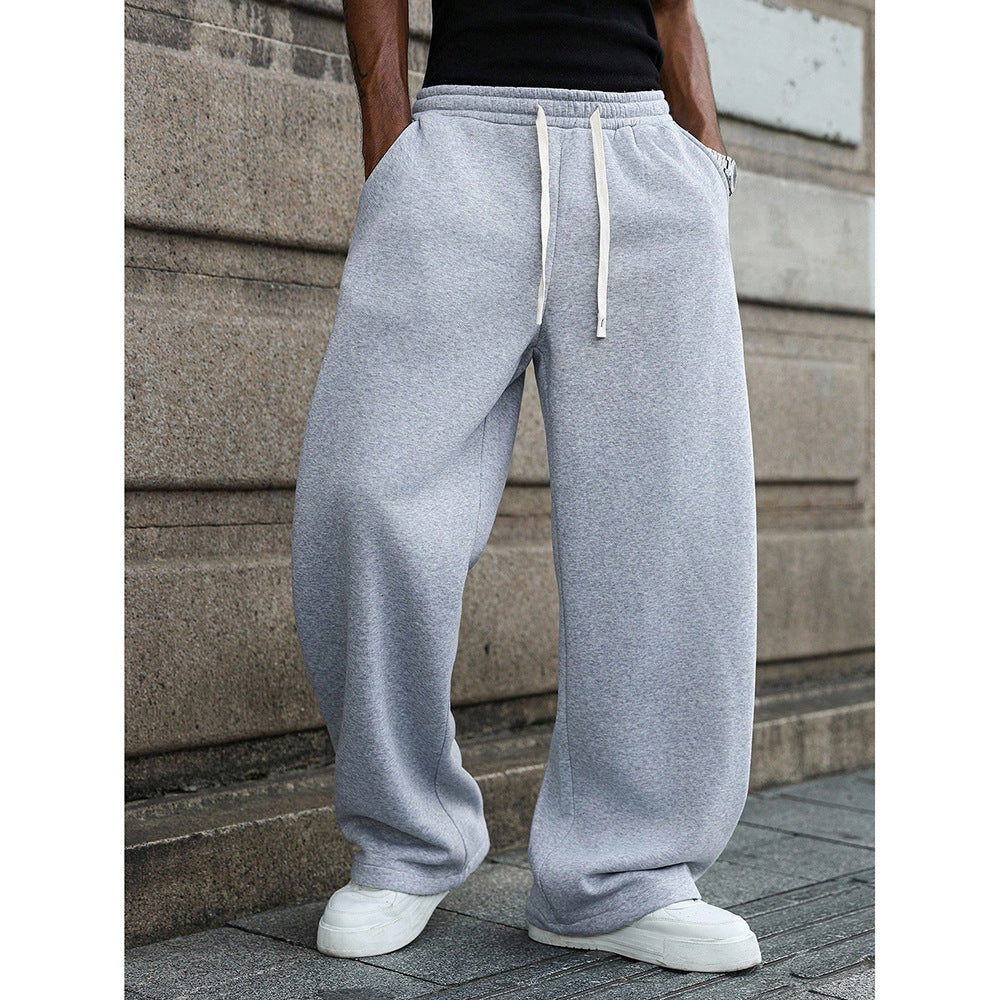 Men’s Loose Fit Drawstring Straight-Leg Pants – Micro-Elastic Casual Long Trousers