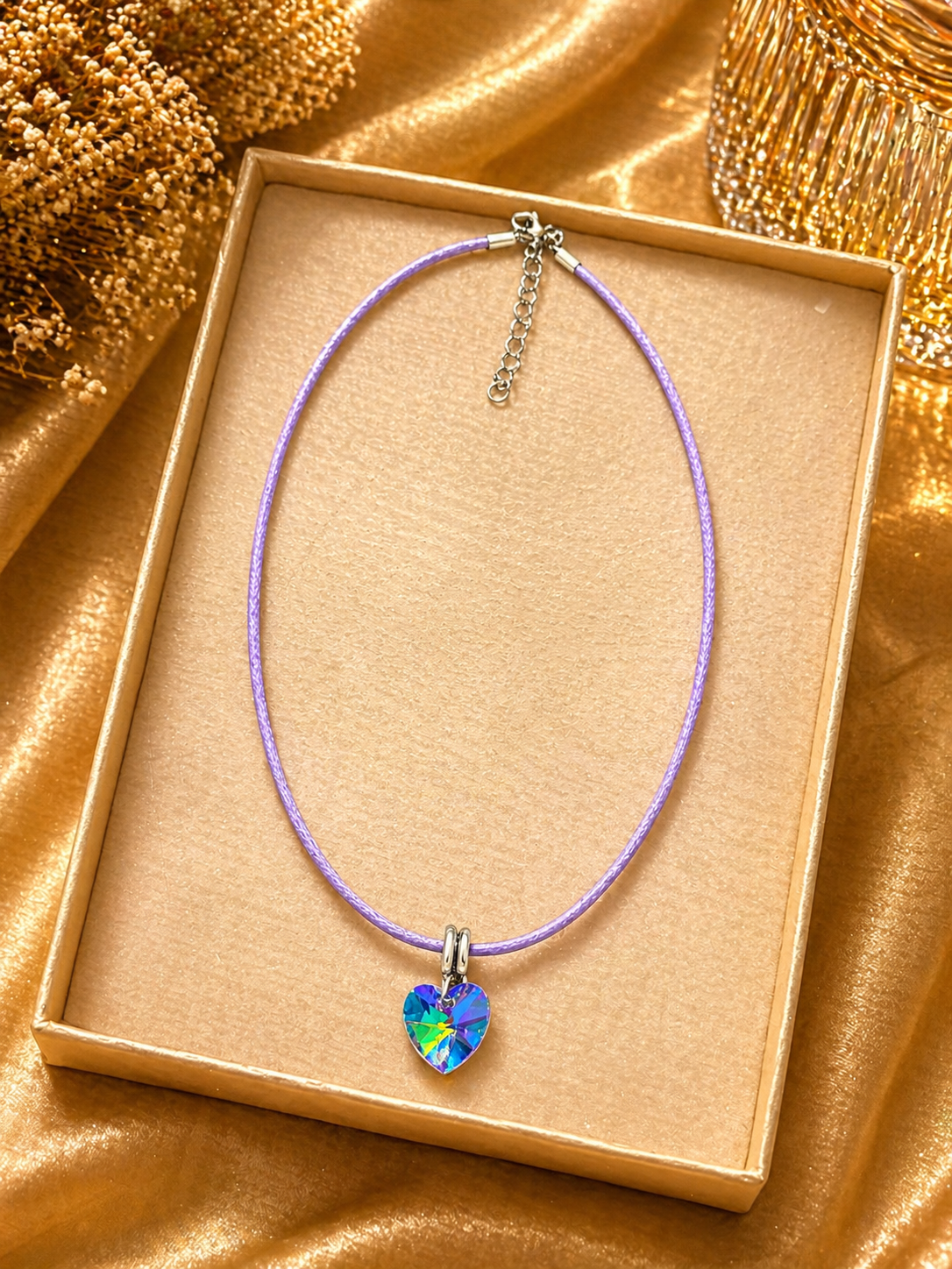 Crystal Heart Cord Necklace – Minimalist Love Pendant