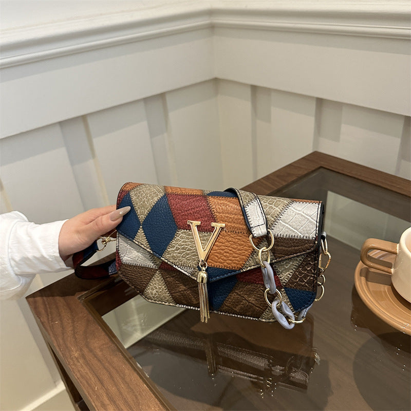 Trendy Square Crossbody Bag – Letter Accent Structured Handbag