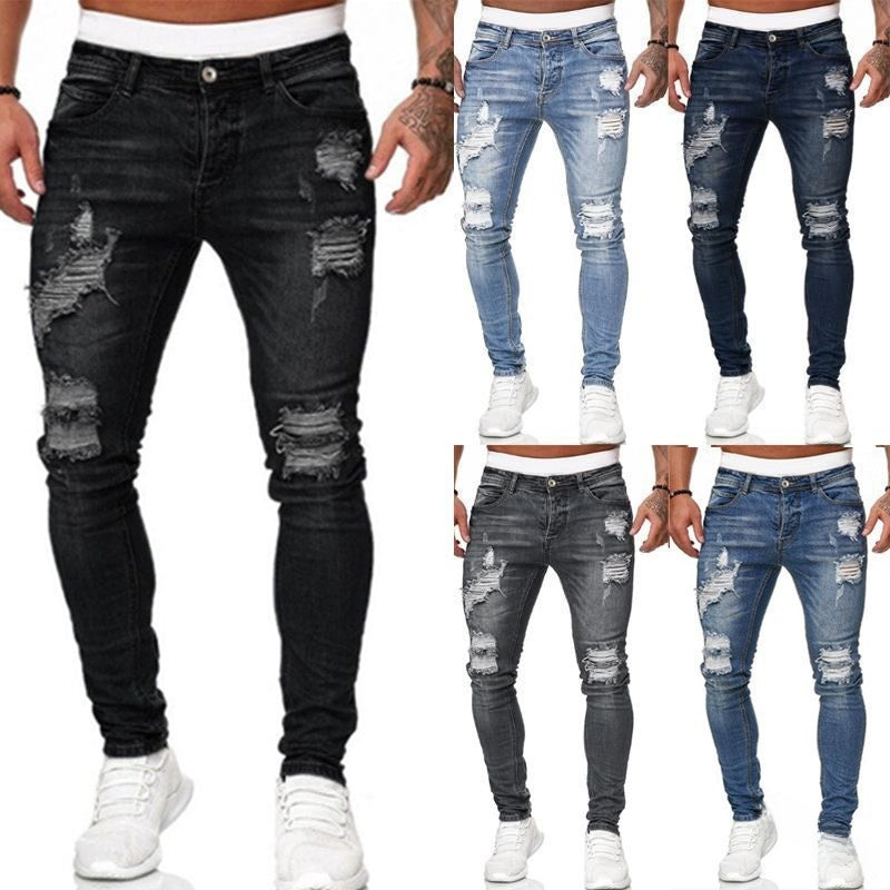 Distressed Slim Fit Jeans – Trendy Ripped Pencil Pants