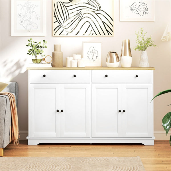 Modern Oak & White Kitchen Sideboard – Storage Cabinet with Drawers & Adjustable Shelves